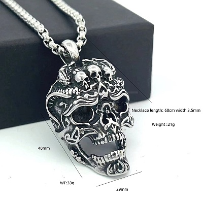 Punk Retro 304 Stainless Steel Skull Pendant Necklaces for Men LS-CH2571-1