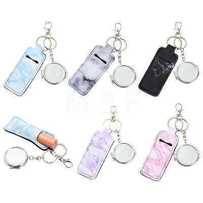 PU Leather & Iron Mirror Keychains HJEW-YW00545-01-1
