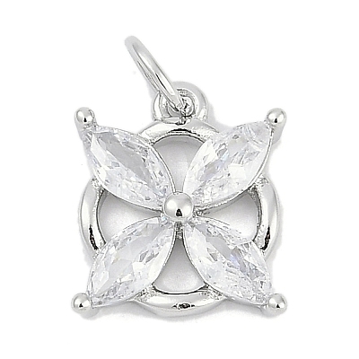 Brass Micro Pave Clear Cubic Zirconia Charms KK-G522-37P-1