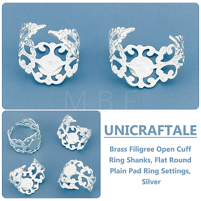 Unicraftale 30Pcs Brass Filigree Open Cuff Ring Shanks KK-UN0001-90-1