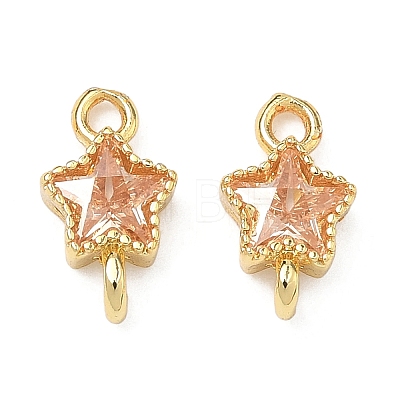 Brass Pave Cubic Zirconia Star Connector Charms KK-P348-08G-04-1