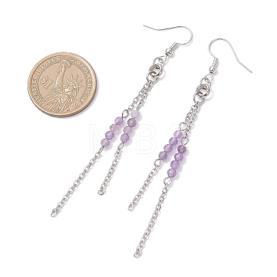 Round 304 Stainless Steel Natural Amethyst Dangle Earrings EJEW-JE06783-01-1