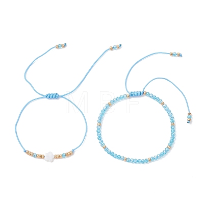 2Pcs Adjustable Glass Seed Beads & Glass Beads Braided Bead Bracelets Set BJEW-MZ00287-02-1