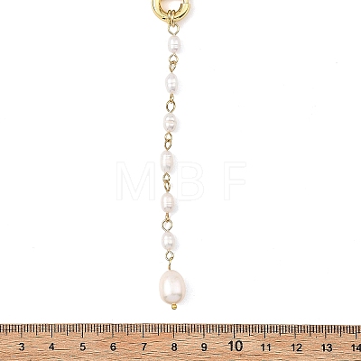 Adjustable 304 Stainless Steel Natural Pearl Rice Link Chain Lariat Y Tassel Necklaces for Women NJEW-JN06148-1