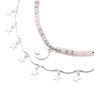2Pcs 2 Style Alloy Moon & Star Charm Necklaces Set NJEW-JN04065-1