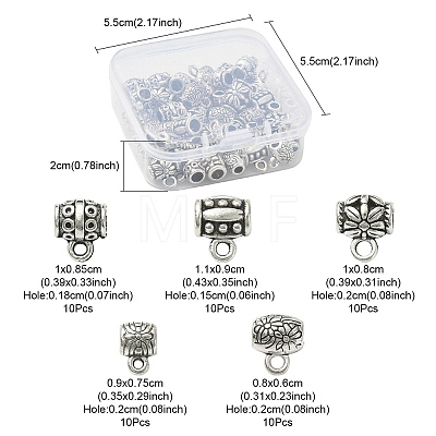 50Pcs 5 Style Tibetan Style Alloy Barrel Carved Flower Bail Beads FIND-YW0003-18-1