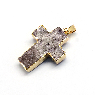 Plated Natural Druzy  Agate Cross Pendants G-R275-06-1