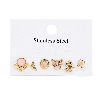 304 Stainless Steel Rhinestone Stone Dyeing Stud Earrings EJEW-S224-04G-04-1
