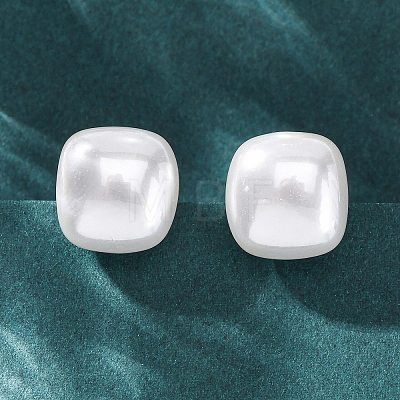 Square Brass & Plastic Stud Earrings for Women EJEW-G425-01G-02-1