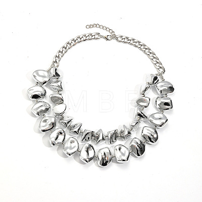 CCB Nuggets Beaded Double Layer Necklaces with Alloy Chains for Women WG24CCD-02-1