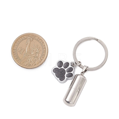 304 Stainless Steel Bullet with Paw Print Urn Ashes Keychains KEYC-JKC01445-1