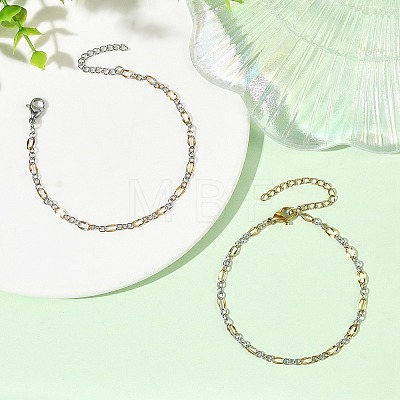 2Pcs 2 Colors 304 Stainless Steel Figaro Chains Bracelet Sets BJEW-JB14356-03-1