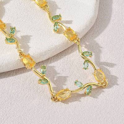 Brass Glass Flower Link Chain Bracelets KK-CBA7DFA-01G-10-1