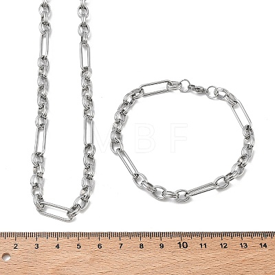 304 Stainless Steel Paperclip & Rolo Chain Necklace and Bracelet Set SJEW-D091-02P-1