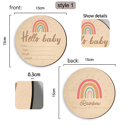 2Pcs 2 Style Double-face Printed Wooden Baby Photo Props DJEW-WH0601-001-1