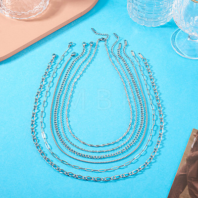 6Pcs 6 Styles 304 Stainless Steel Figaro Chain & Curb Chain & Box Chain & Water Wave Chain & Cable Chain Necklaces Sets for Women NJEW-TADJ0003-1