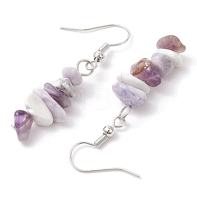 Natural Howlite & Amethyst & Purple Turquoise Dangle Earrings EJEW-JE06127-01-1