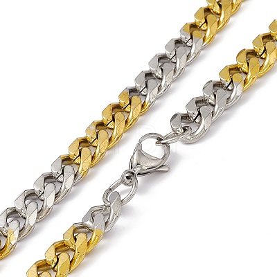 Two Tone Vacuum Plating 201 Stainless Steel Cuban Link Chain Necklace with 304 Stainless Steel Clasps for Men Women NJEW-M194-01C-GP-1