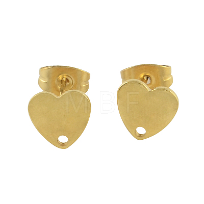 304 Stainless Steel Heart Stud Earring Findings STAS-R063-37G-1