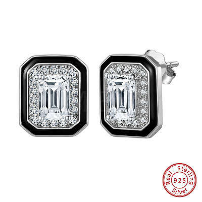 925 Sterling Silver Cubic Zirconia Stud Earrings EJEW-L294-013P-1