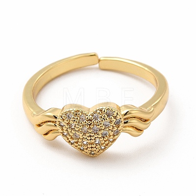 Cubic Zirconia Heart with Wing Open Cuff Ring RJEW-G281-03G-1