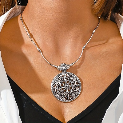 Flat Round Ethnic Style Alloy Pendant Necklaces & Dangle Earrings Sets FS-WG33C92-01-1