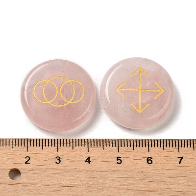 13Pcs Flat Round Natural Rose Quartz Rune Stones G-K335-08E-1