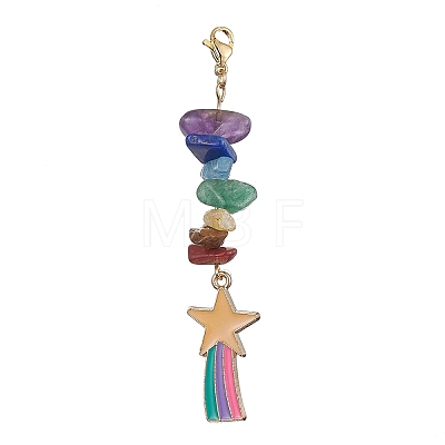 Rainbow Alloy Enamel Charms & Chakra Gemstone Chips Beaded Pendant Decoration HJEW-JM01206-1
