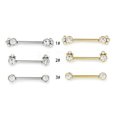 316L Surgical Stainless Steel Clear Cubic Zirconia Nipple Bars WGC2259-01-1