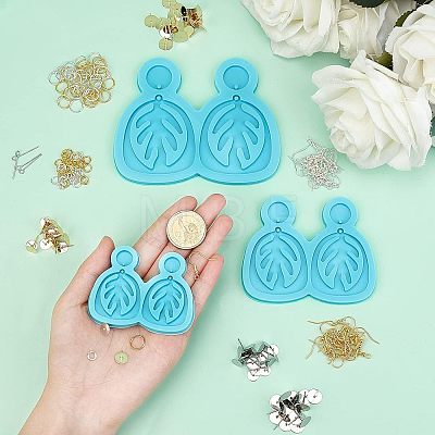 Olycraft DIY Leaf Dangle Stud Earrings Silicone Molds DIY-OC0003-96-1