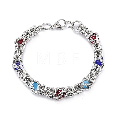 304 Stainless Steel Byzantine Chain Bracelet for Girl Women BJEW-Z011-17P-1