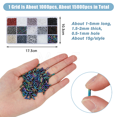 DICOSMETIC 225g 17 Style Glass Seed Glass Bugle & Round Beads SEED-DC0001-02A-1
