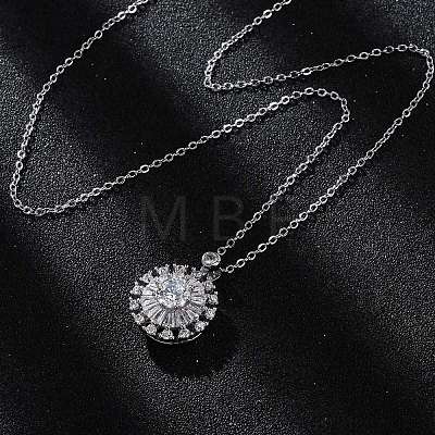 Brass Clear Cubic Zirconia Rotatable Sunflower Pendant Necklaces for Women NJEW-C067-05P-1