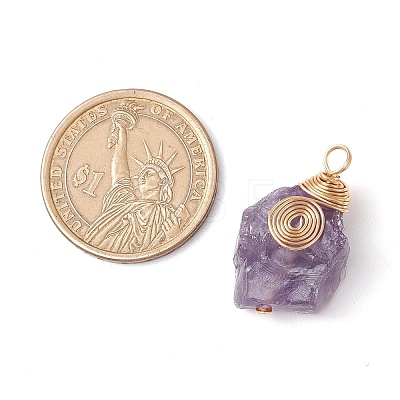 Raw Rough Natural Green Aventurine/Tiger Eye/Rose Quartz/Amethyst/Quartz Crystal Copper Wire Vortex Wrapped Pendants PALLOY-JF03300-1