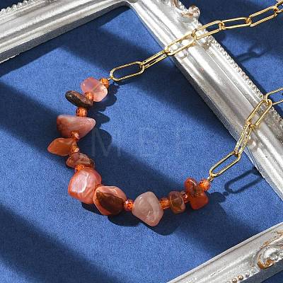 Natural Red Agate Chip Beaded Necklaces NJEW-C070-04G-01-1