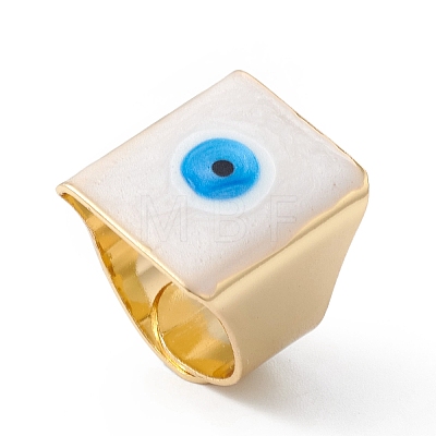 Square Enamel with Evil Eye Wide Band Finger Rings RJEW-A014-02G-02-1