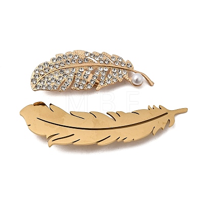 2Pcs 2 Colors 201 Stainless Steel Feather Lapel Pin JEWB-HY0001-29-1