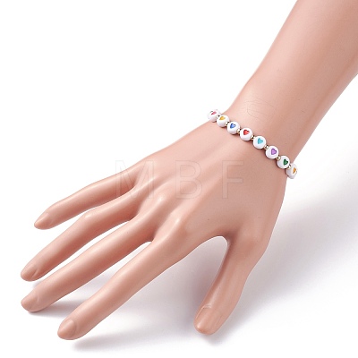 Heart Pattern Flat Round Acrylic Beads Stretch Bracelet for Kid BJEW-JB07215-1