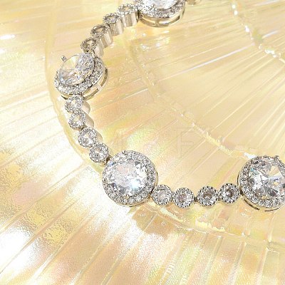 Flat Round Brass Micro Pave Cubic Zirconia Link Chain Bracelets KK-R217-26P-1