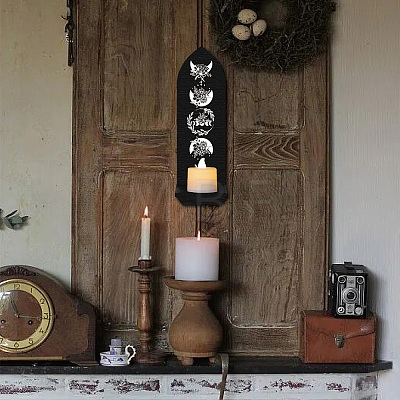 Boho Style Wall Mounted Wood Candle Holder Stand AJEW-WH0379-001-1