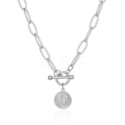 304 Stainless Steel Love Disc Coin Pendant Necklaces with OT Clasps for Women Men WG7163D-01-1