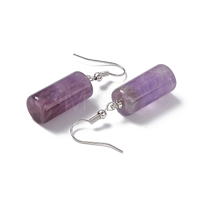 Natural Amethyst Cylindrical Dangle Earrings EJEW-D188-01P-07-1