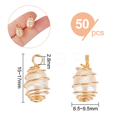 50Pcs Natural Cultured Freshwater Pearl Copper Wire Wrapped Pendants PALLOY-AB00083-1