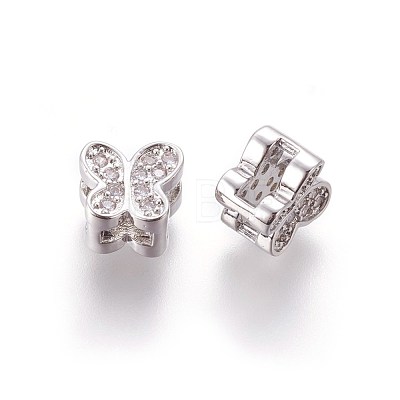 Brass Micro Pave Cubic Zirconia Slide Charms ZIRC-E161-36P-1