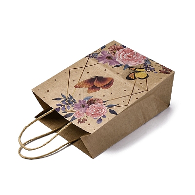 Flower Butterfly Pattern Kraft Paper Bags CARB-F012-03A-1