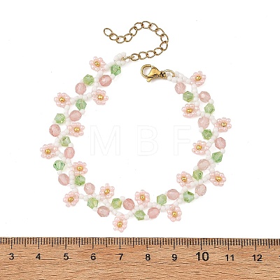 Flower Seed Bead Beaded Bracelet Sets with Cherry Quartz Glass for Women BJEW-MZ00350-02-1