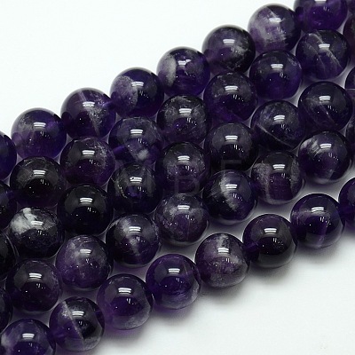 Natural Amethyst Round Bead Strands G-L170-12mm-01-1