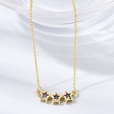 Brass Glass Triple Star Pendant Necklaces KK-CBAB173-03G-03-1