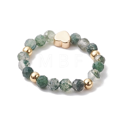 Round Natural Apatite & Green Aventurine & Amethyst & Moss Agate Beads Stretch Rings for Women RJEW-JR00714-01-1