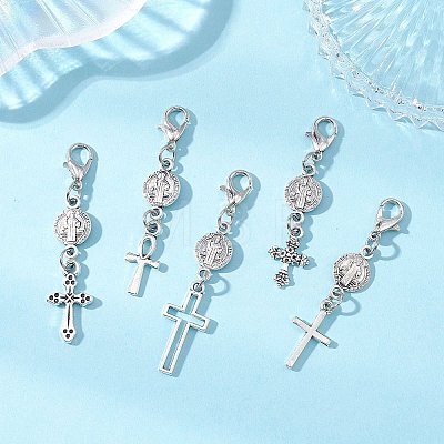 Alloy Cross Pendant Decorations HJEW-JM04631-1